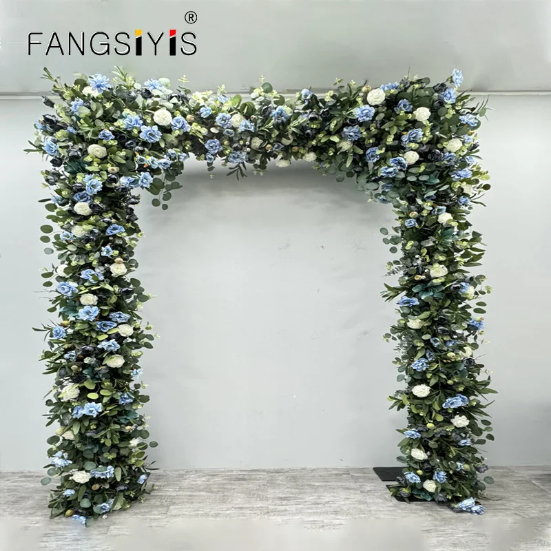 

Luxury Wedding Backdrop Stage Flower Stand blue Rose Green Willow Leaves Floral Event Table Centerpiece Ball Party Decor prop