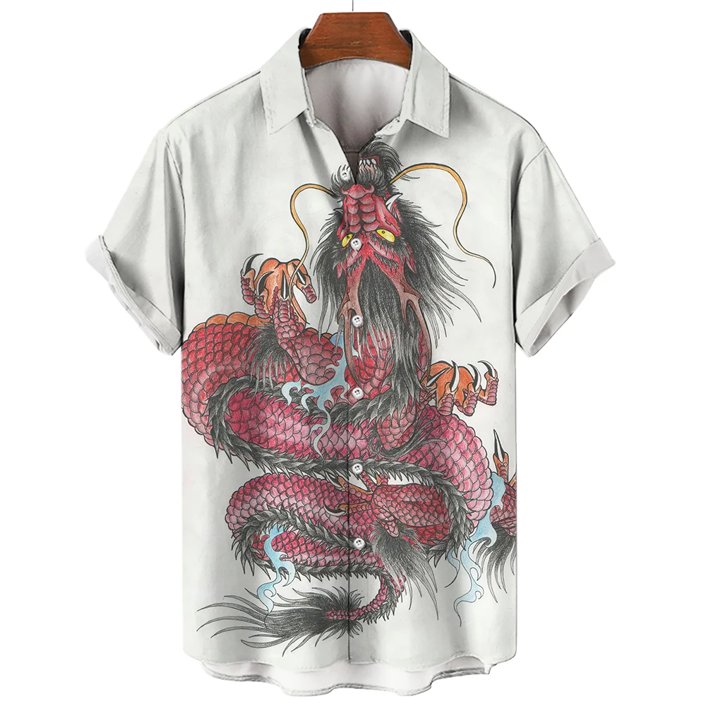 Hawaiian Men\'s Oversized Casual Shirt 3d Print Dragon And Tiger Luxury Streetwear Clothes For Short Sleeve Lapel Vintage XS-5XL