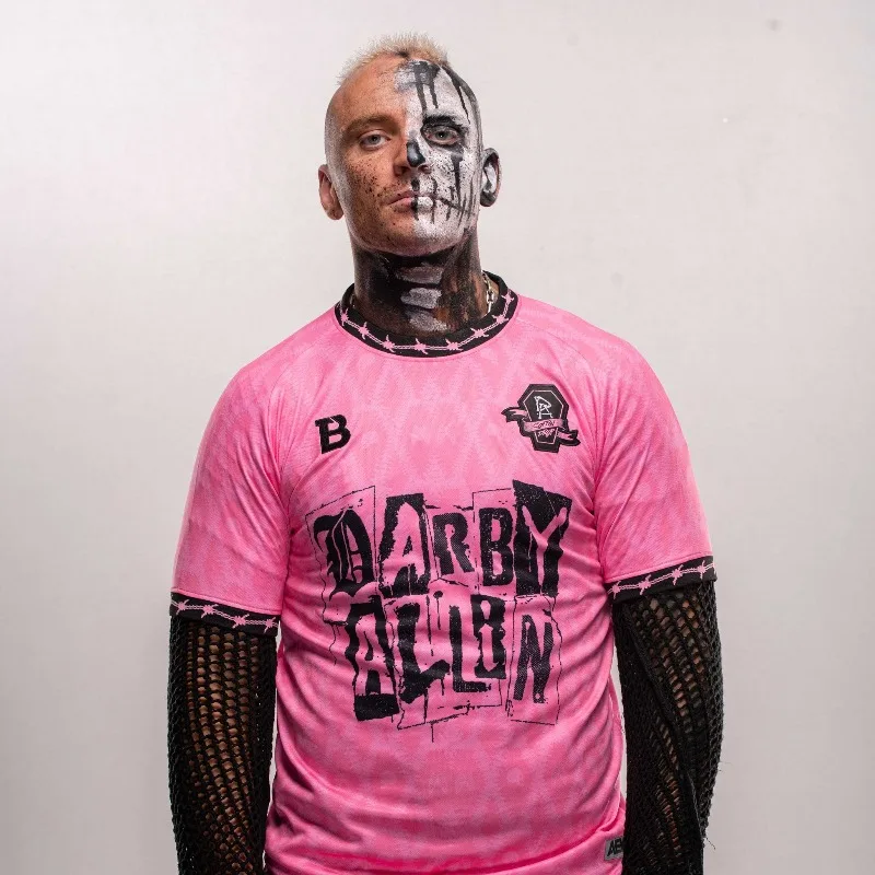 Darby Allin Wrestling Print Pink Jersey T‑Shirts for Men Women Summer Short Sleeve Tee Y2K Loose Oversized Streetwear Fan Tops`