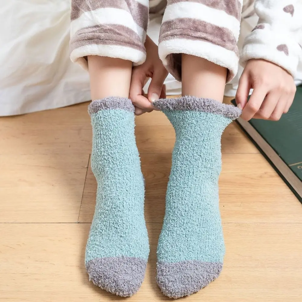 

5Pairs Kawaii Thickened Coral Fleece Socks Winter Sleeping Floor Socks Hosiery Simple Warm Boat Socks Women Autumn