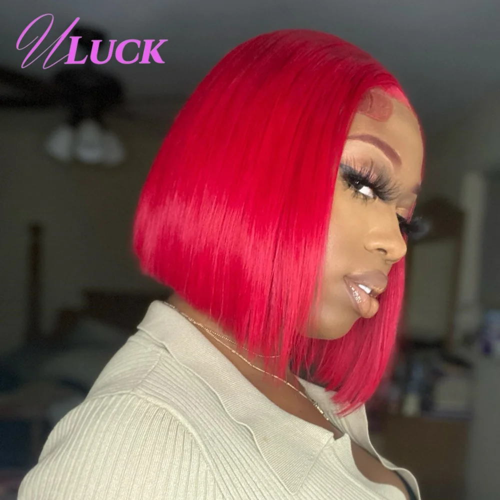 

Uluck Double Drawn Short Straight Bob Wigs Red Colored Human Hair Wigs 13x4 Lace Frontal Wigs Natural Hairlines For Black Women