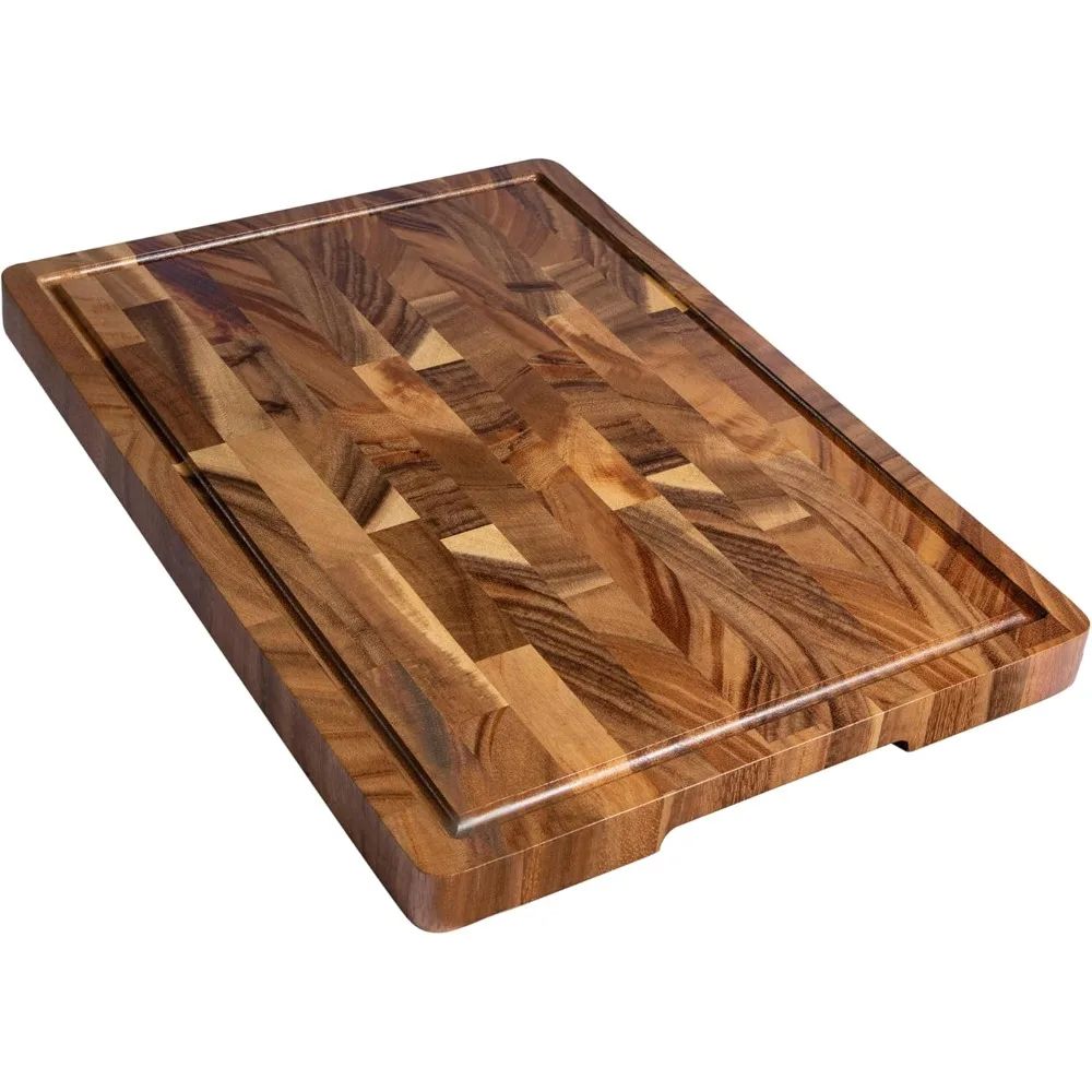 

Walnut Wood Cutting Board for Kitchen, End Grain Chopping Board with Juice Groove, Heavy Duty Checkered Board for Cheese and Veg