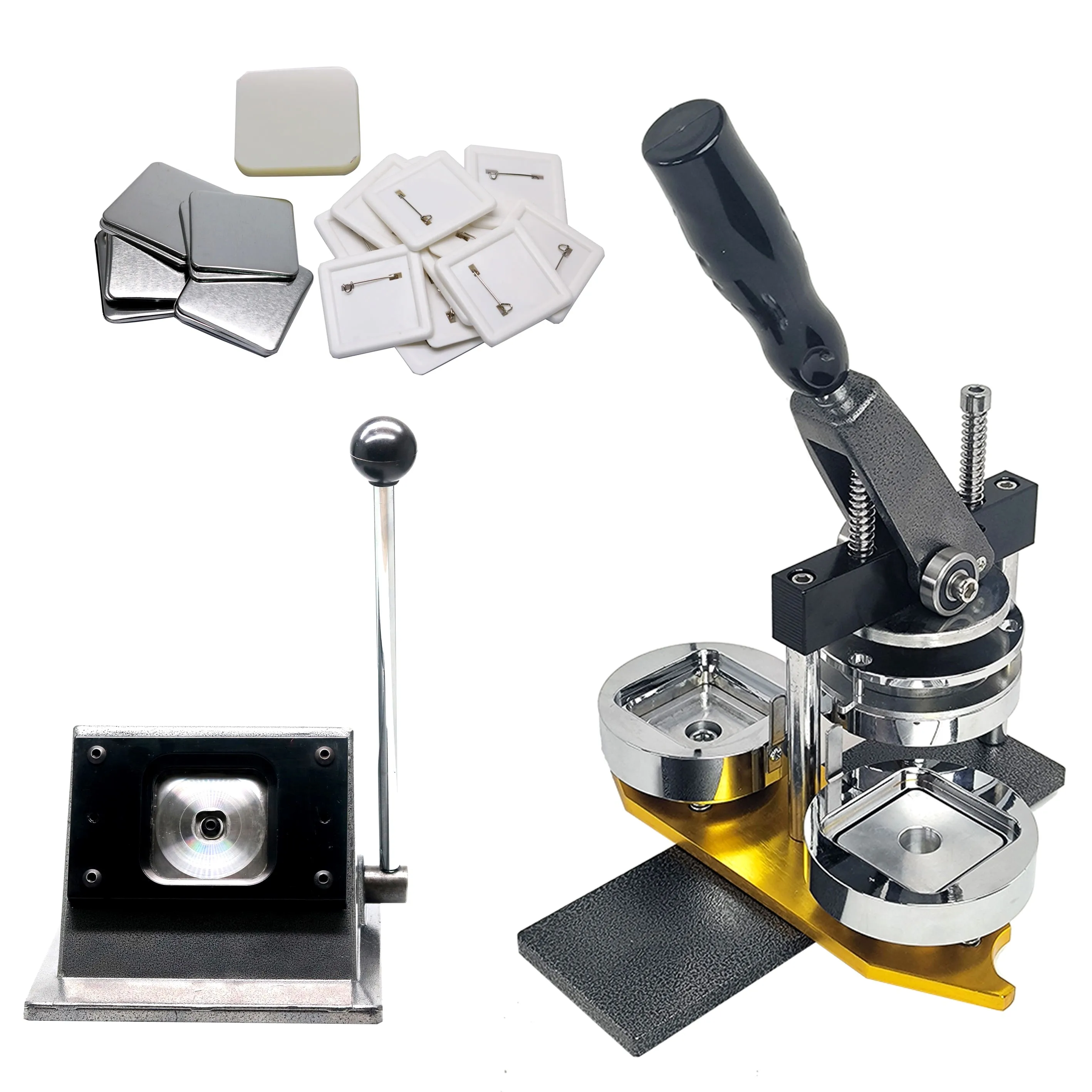 55*55mm Square Button Maker Machine with Cutter 500 Sets Pin Badge Materials