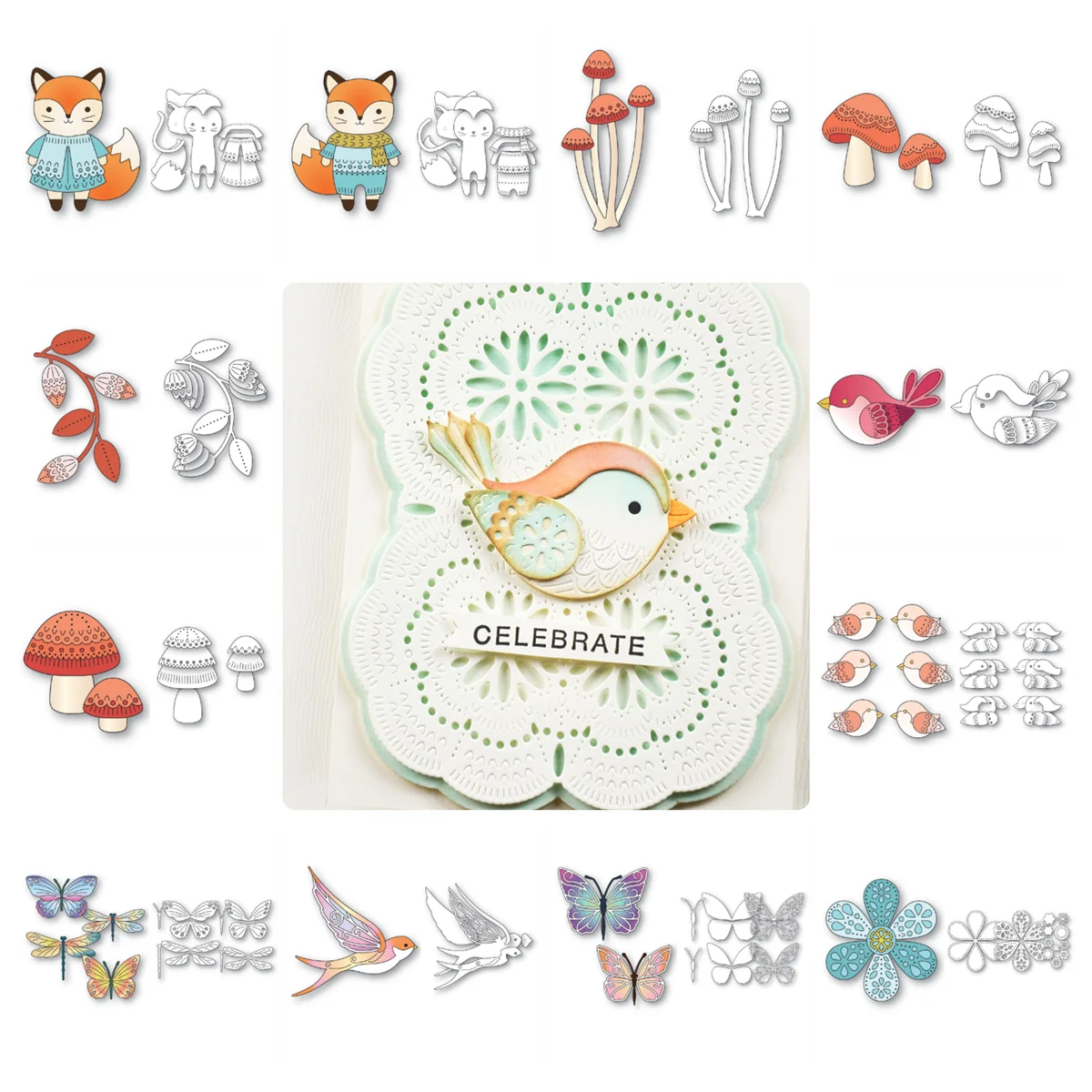 

Petal Bird Fox Butterflies Swallow Swirl Mushrooms New Cutting Dies for Scrapbooking Supplies Paper Making Card Craft
