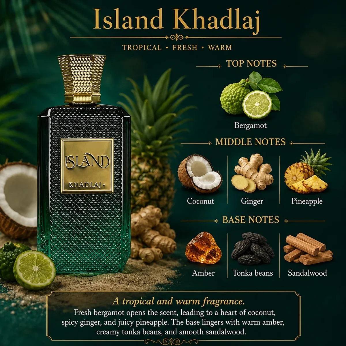 Khadlaj Island Mens Women's EDP Perfume Spray,  Long Lasting Amber Ambergris Luxury Fragranc Christmas and Valentine's Day Gift Choice 100ml view 2