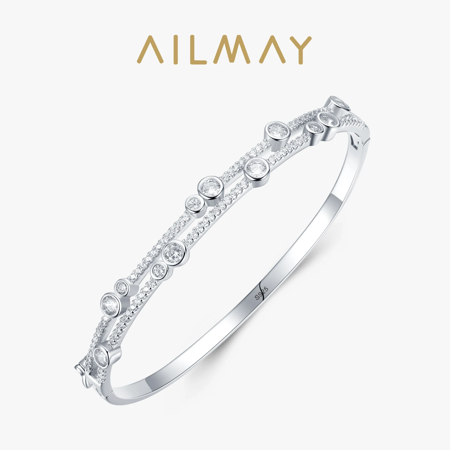 Ailmay 100% 925 Sterling Silver Irregular Shape Luxury CZ Bracelets Sparkling For Women Wedding Engagement Fine Female Jewelry