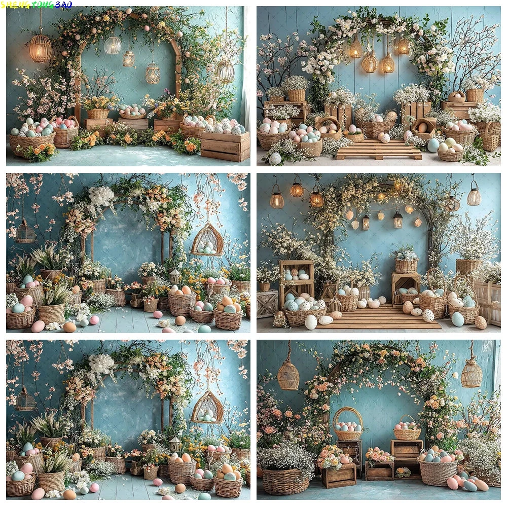 

Spring Garden Happy Easter Day Photography Backdrops Props Fence Rabbits Butterfly Eggs Flowers Photo Studio Background NB-01