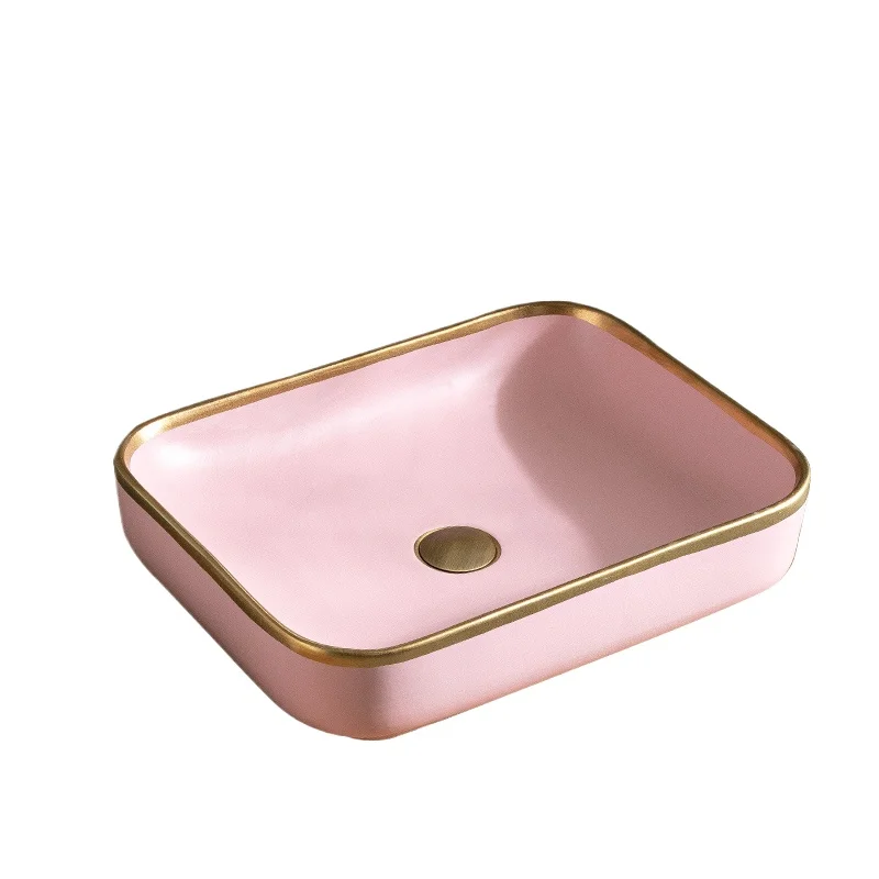

Pink ceramic countertop basin Balcony art basin Square wash basin Hand sink Nordic style