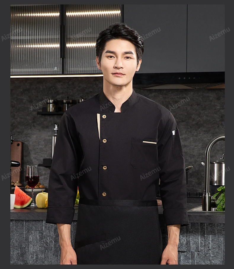 Hotel chef coat long sleeve chef jacket Kitchen uniform T-shirt restaurant work uniform Bakery Breathable Cooking clothes logo