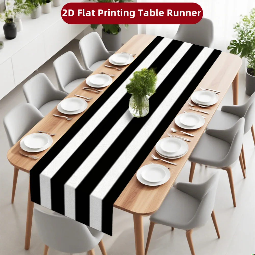 Tischläufer mit geometrischen Streifen – 1 Stück, schwarz-weiß, minimalistische Abdeckung für Wohnzimmer, Küche, Esszimmer, Sideboard