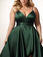 Elegant Plus Size Evening Dress for Women Spaghetti Strap Irregular Hem Pleated A-Line Sexy V-Neck Summer Party Wedding Dress - Image 3