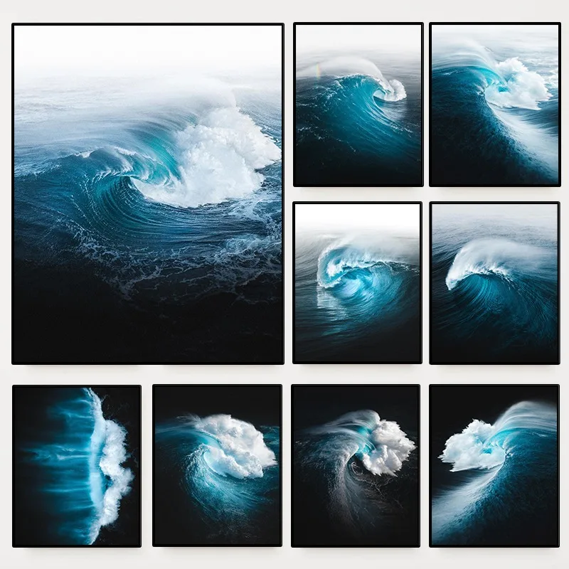Modern Ocean Wave Photography Poster Minimalist Coastal Beac