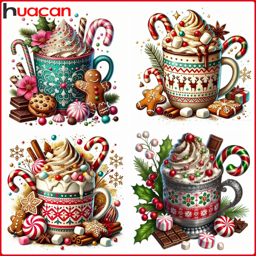 DIY Cross Stitch Kit Cartoon Christmas Desserts Cup Stamped Embroidery Set 11CT Pre-Printed Needlework Decor Craft Kit