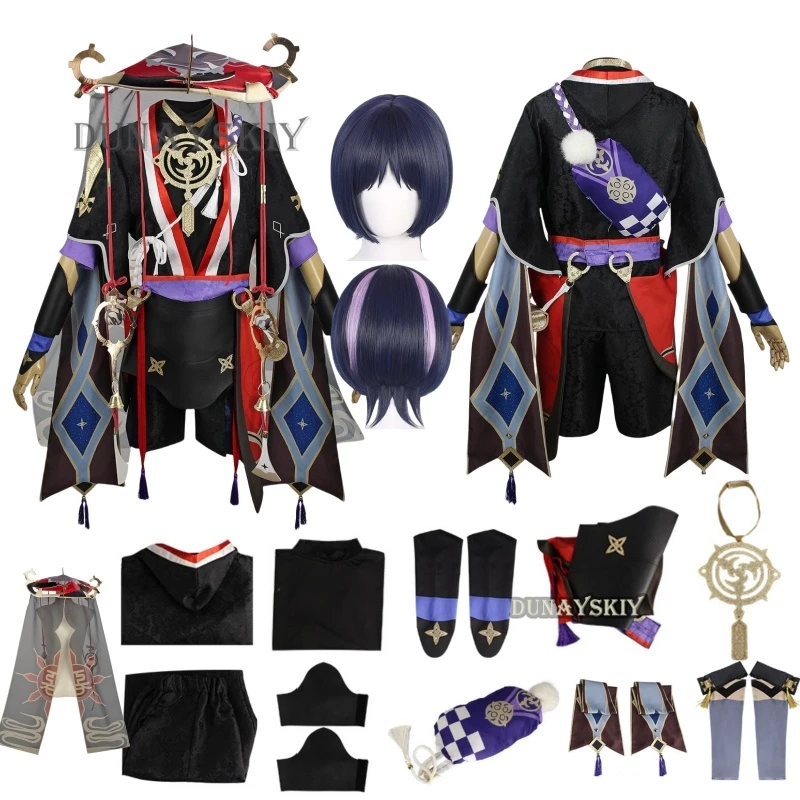 Anime Spiel Genshin Impact Scaramouche Cosplay Kostüm Schuhe Perücke Anime Halloween Genshin Cosplay Scaramouche Kostüm für Männer