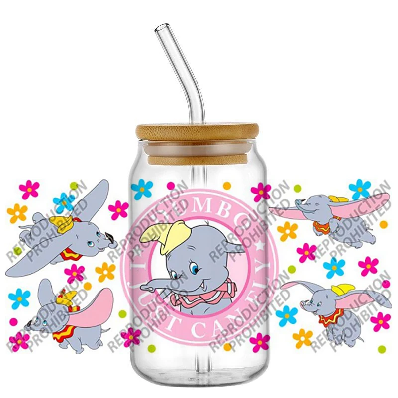 Cute elephant Patterns UV DTF Transfer Sticker for 16oz Glass Cup Wrap Waterproof Self-adhesive Sticker home decoration