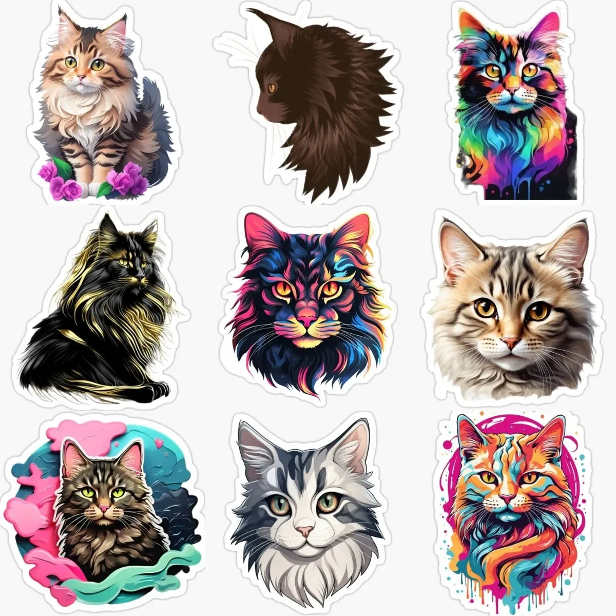 

Creative Maine Coon Cat Cute Pets PVC Personalized Stickers for Decorate Fridge Window Wall Car Bumper Bicycle Decal Accessories