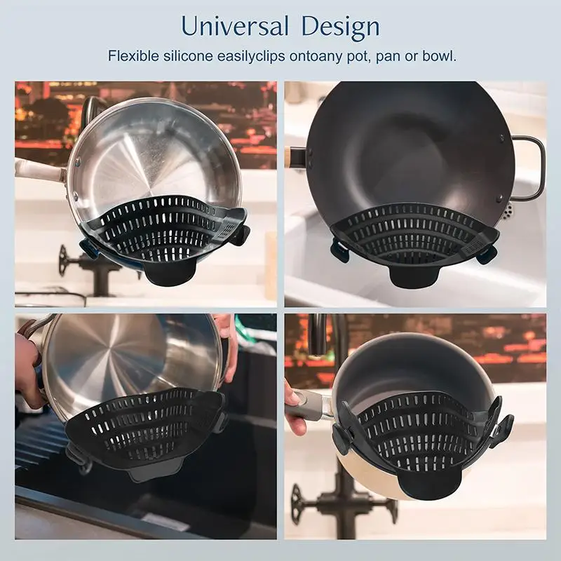 

Adjustable Silicone Clip-On Pot Strainer – Universal Handheld Pasta & Noodle Drainer, Fits Most Pots, Heat-Resistant & Safe
