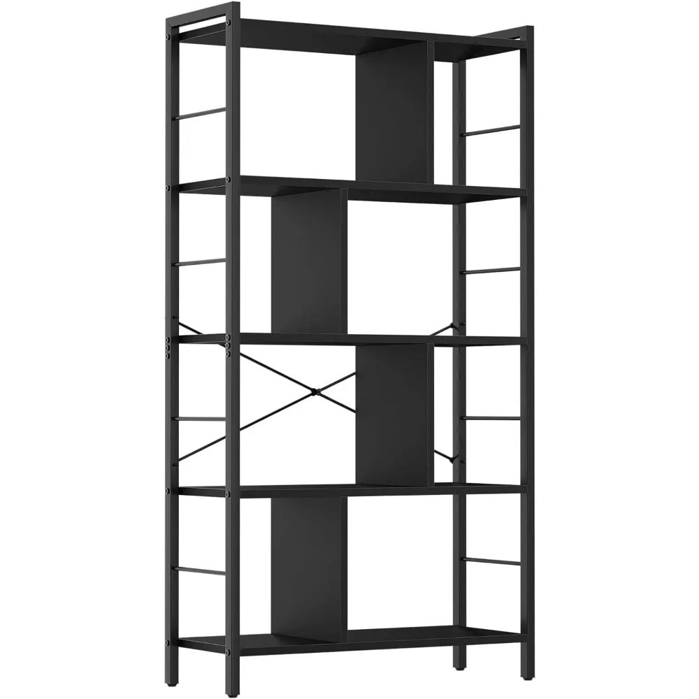 5 Storey Industrial Wood Metal Frame Vertical Bedroom Living Room Home Office Storage Organizer Bookcases & Cd Racks Bookcase