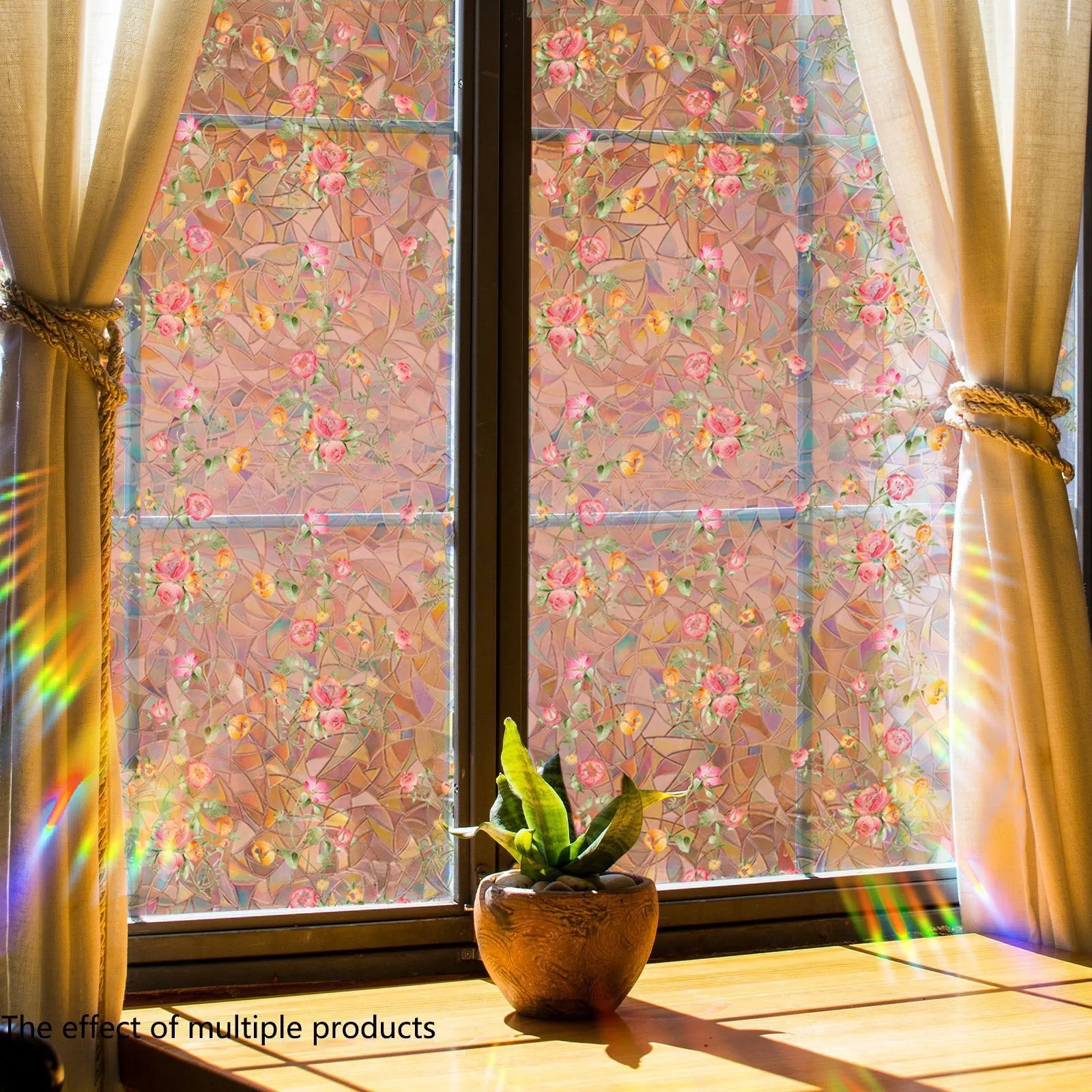 Colorful Flower Privacy Window Film Decorative Window Cling Glass Film Reflective 3D Window Stickers 40x100CM Home Decor