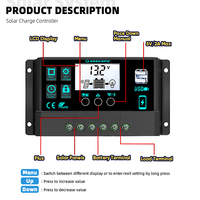 12V/24V 100A Solar Charge Controller AutoSwitch LCD Display with Overcharge/Short Circuit Protection for RV Boat Off-Grid System