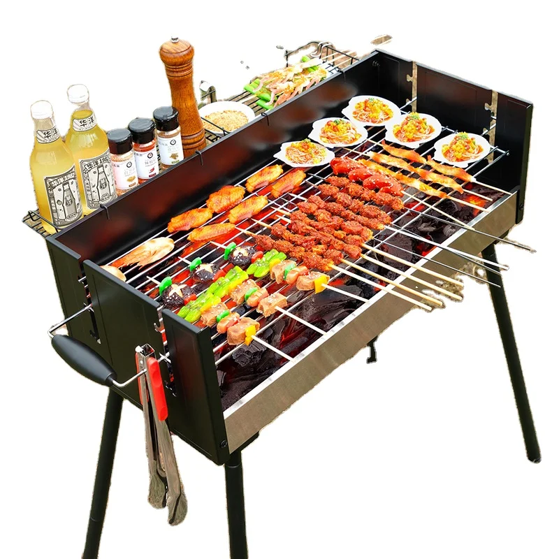 Portable Outdoor Charcoal Barbecue Tools Set Wood Burning Bbq Accessories Grilling Tools Camping Grill