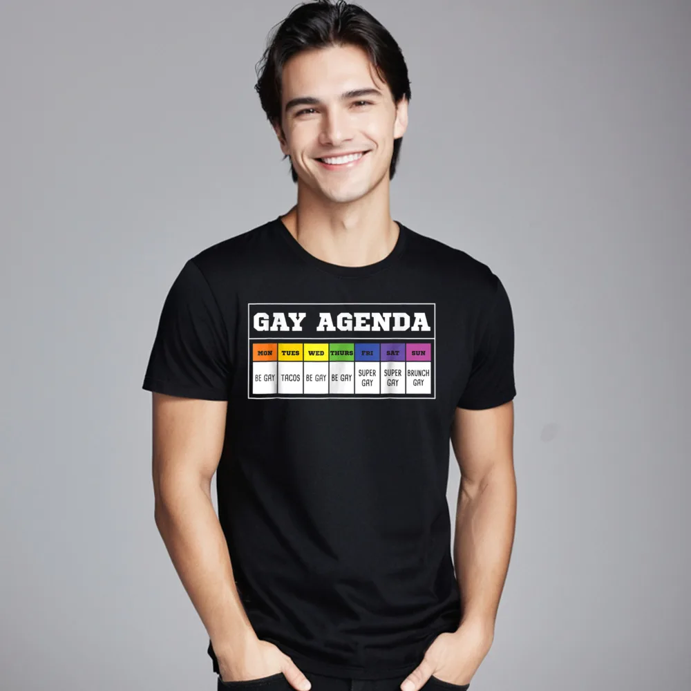 Gay Agenda Funny T Shirt__17844 Men Newest Tees Round Neck VALENTINE DAY Pure Cotton Tshirts Design Short Sleeve Tee-Shirt