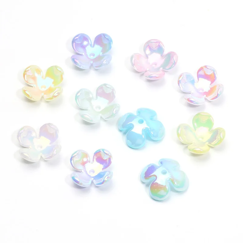 50pcs/lot 15mm Summer AB Flower Beads Spacer Beads Bracelet Necklace Handmade For Jewelry Making Diy Needlework Accessories