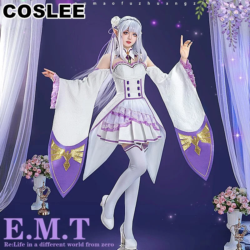 COSLEE Amine Re:Life In A Different World From Zero Emilia Cosplay Costume Collection Edition Dress Halloween Party Outfit Women