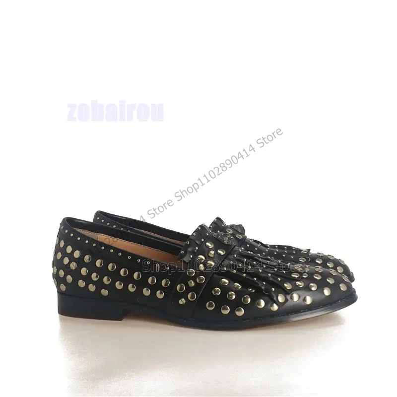 

Gold Rivets Decor Tassels Men Loafers Fashion Comfort Slip On Men Shoes Luxury Handmade Party Banquet Big Size Men Dress Shoes