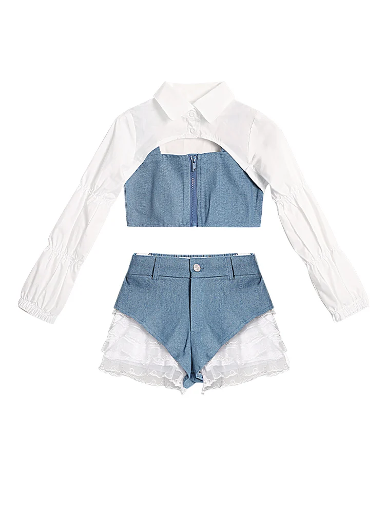 Street Jazz Dance Abbigliamento per bambini K-pop Abiti da palcoscenico Blu Bianco Moda Abiti fantastici per ragazze Sfilata di sfilate