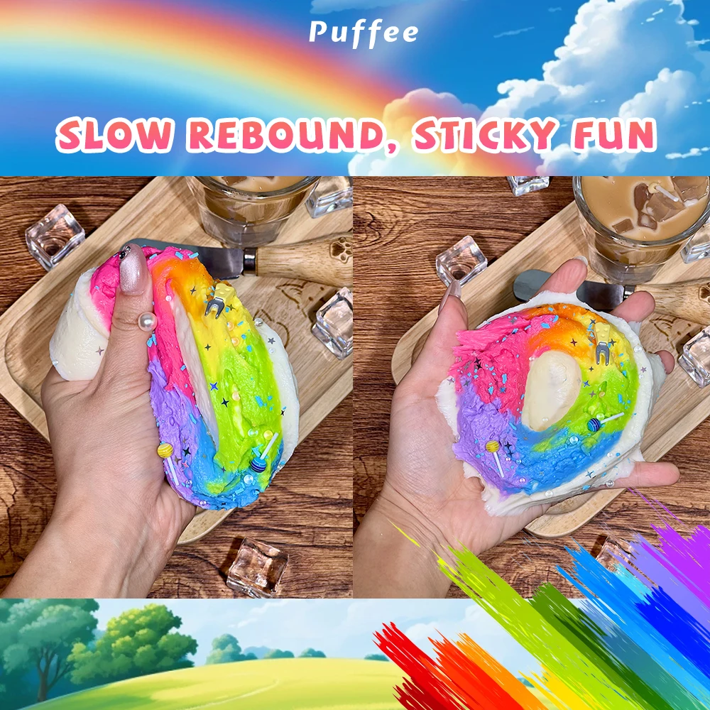 Regenbogen-Bagel-Squishy aus lebensmittelechtem Silikon, cremiges weiches Klebespielzeug, Taba-Squishy, Happy Game Kneifbrot-Spielzeug, geeignet für B