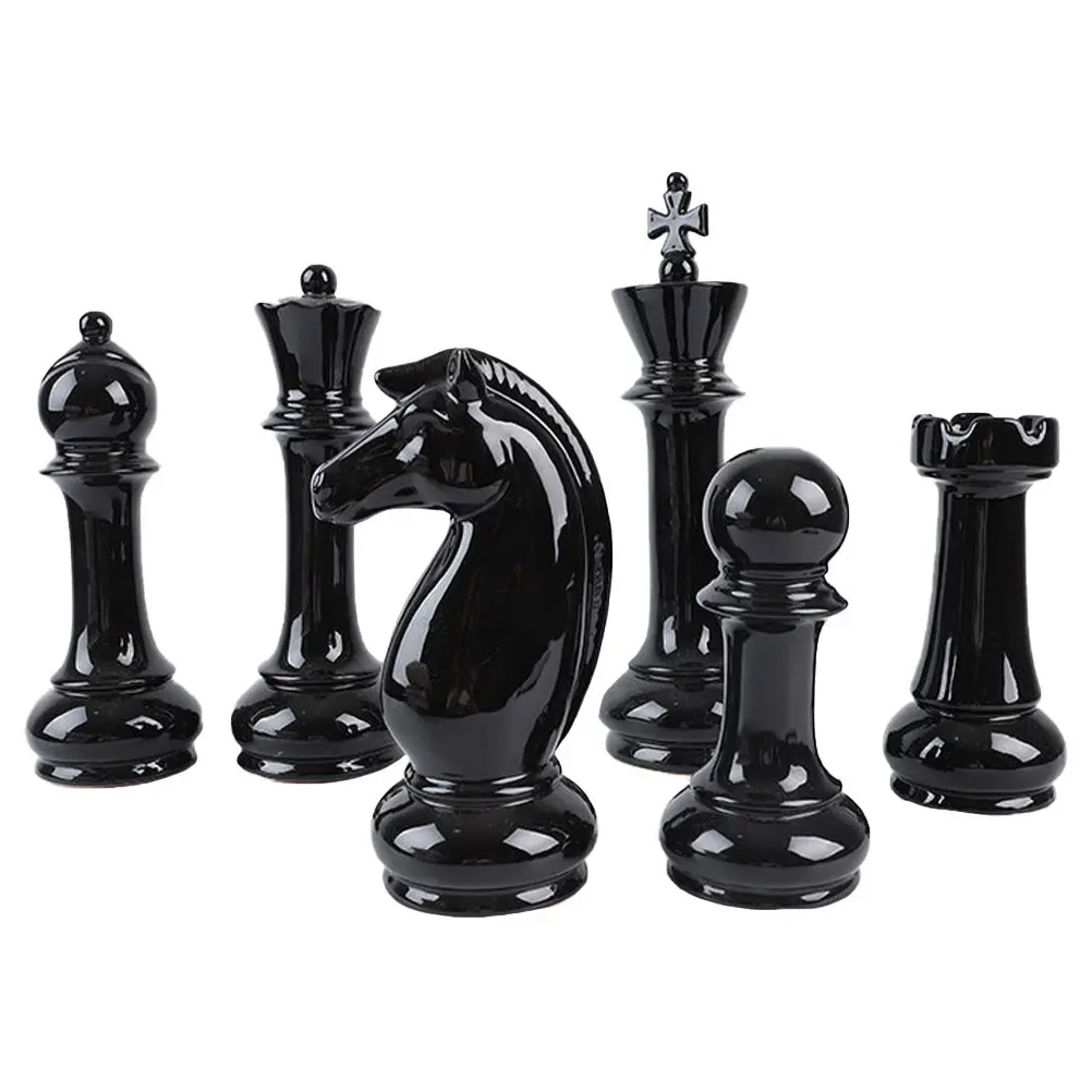 

6Pcs International Chess Decoration Black Ceramic Chess Adornments for Office Bedroom Living Room Artistic Household Decor