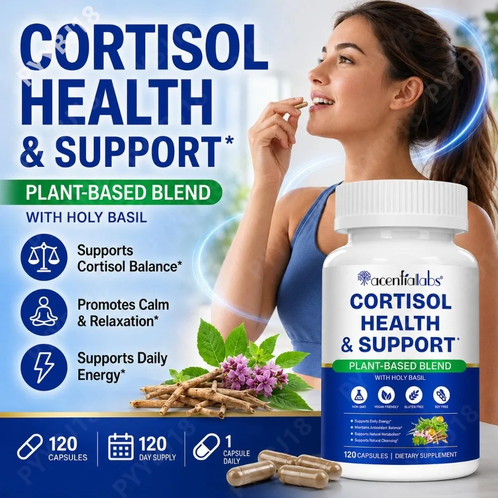 Cortisol Health & Support Capsules Holy Basil Ashwagandha & Rhodiola Supports Cortisol Balance Calm Relaxation & Energy 120 Ct