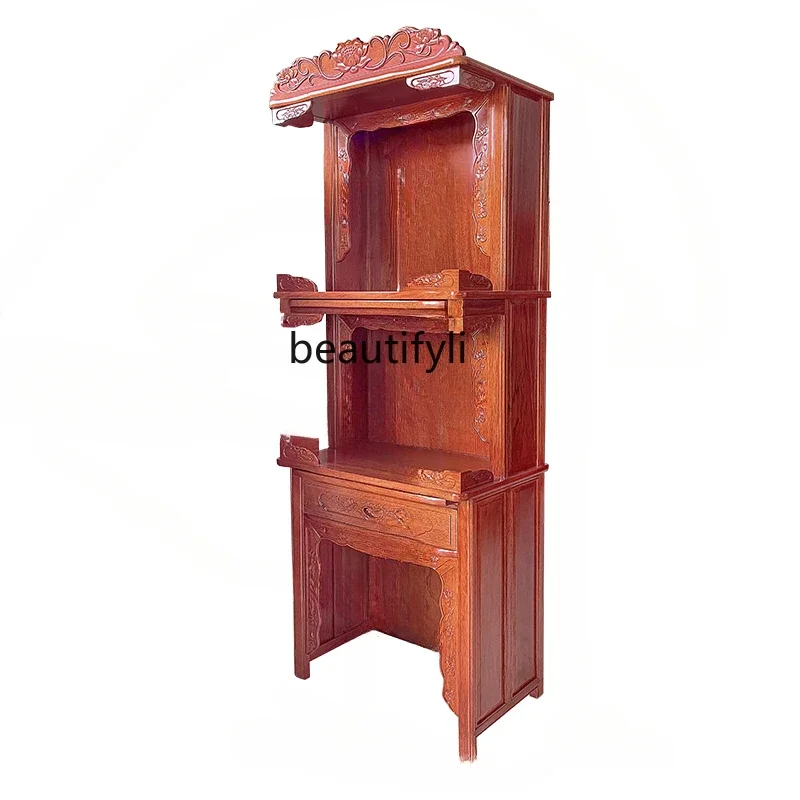 Family Buddha Cabinet Rosewood Three-Layer Altar Buddha Statue Cabinet Landlord Guan Gong God of Wealth Worship Table Altar