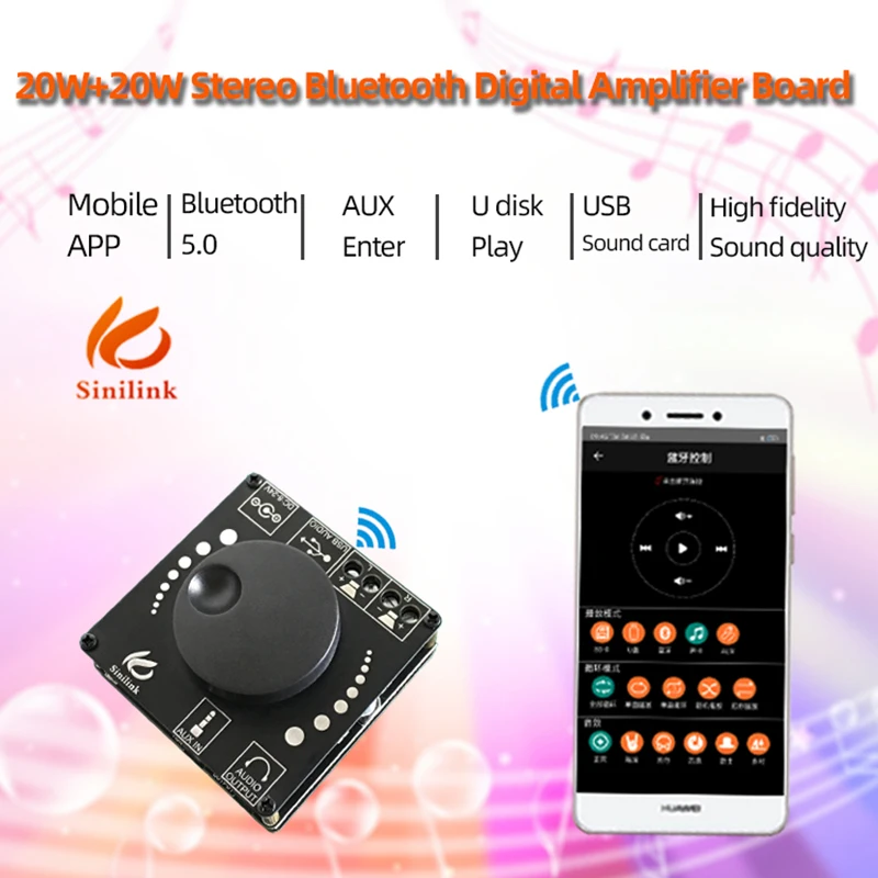 

AP15H 20WX2 Bluetooth 5.0 Digital Audio Power Amplifier Board Module 12V 24V AUX USB Sound Card APP Control AMP Amplificador