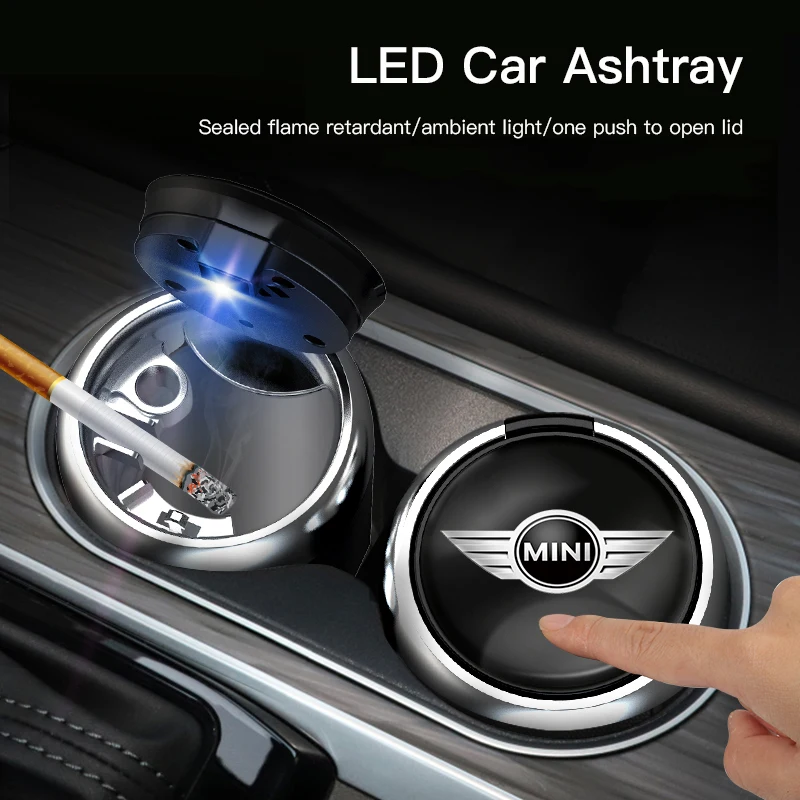 For Mini Cooper One JCW F54 F55 F56 F57 F60 R50 R52 Paceman Car Ashtray Cup LED Light Indicator Aluminum Alloy Ash Tray Portable