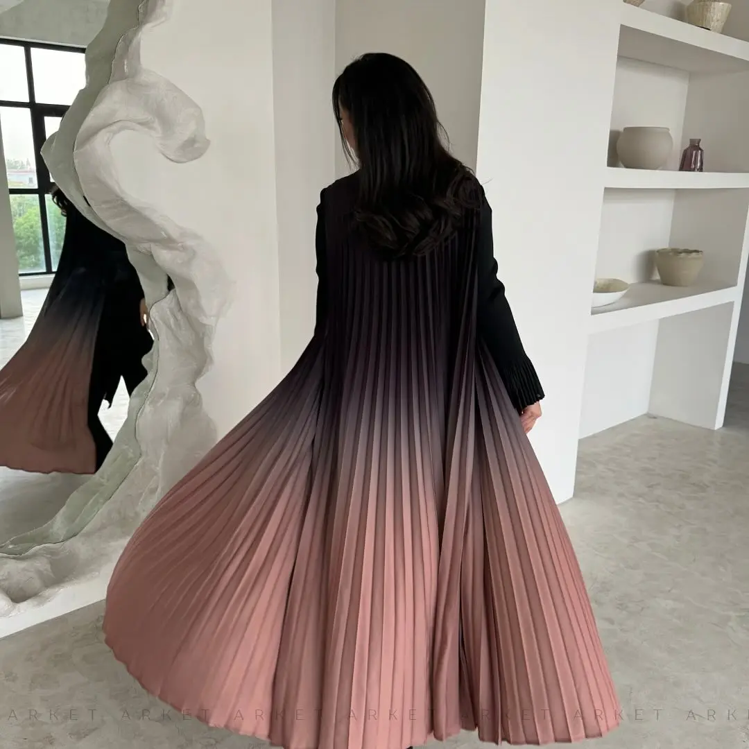 

2024 Miyake Pleated Jacket Women New Fashion Long Outerwear Windbreaker Coat Modest Straight Crepe Casual Abaya