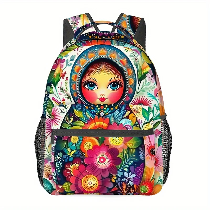 

Backpack Lightweight Russian Doll Floral Print with Adjustable Shoulder Straps, Durable Polyester Laptop Bag Back To School