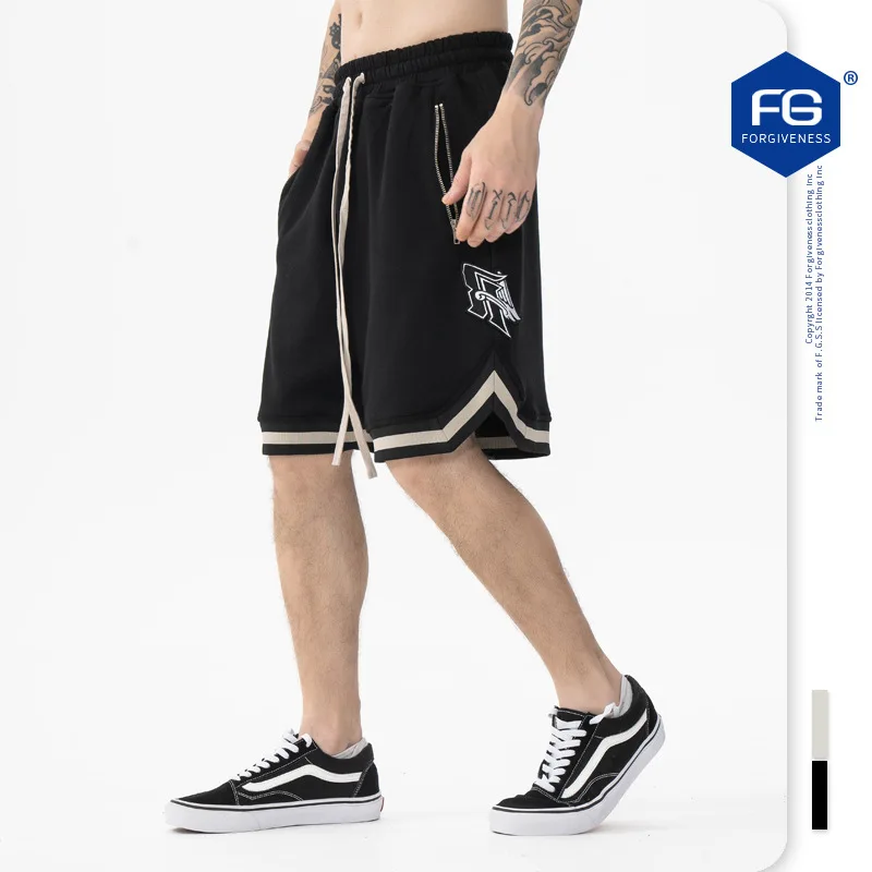 

Men's Faion Streetwear Retro Embroidered Knitted Me Zipper Sports orts Five-Quarter Length Casual Loose Waist Summer