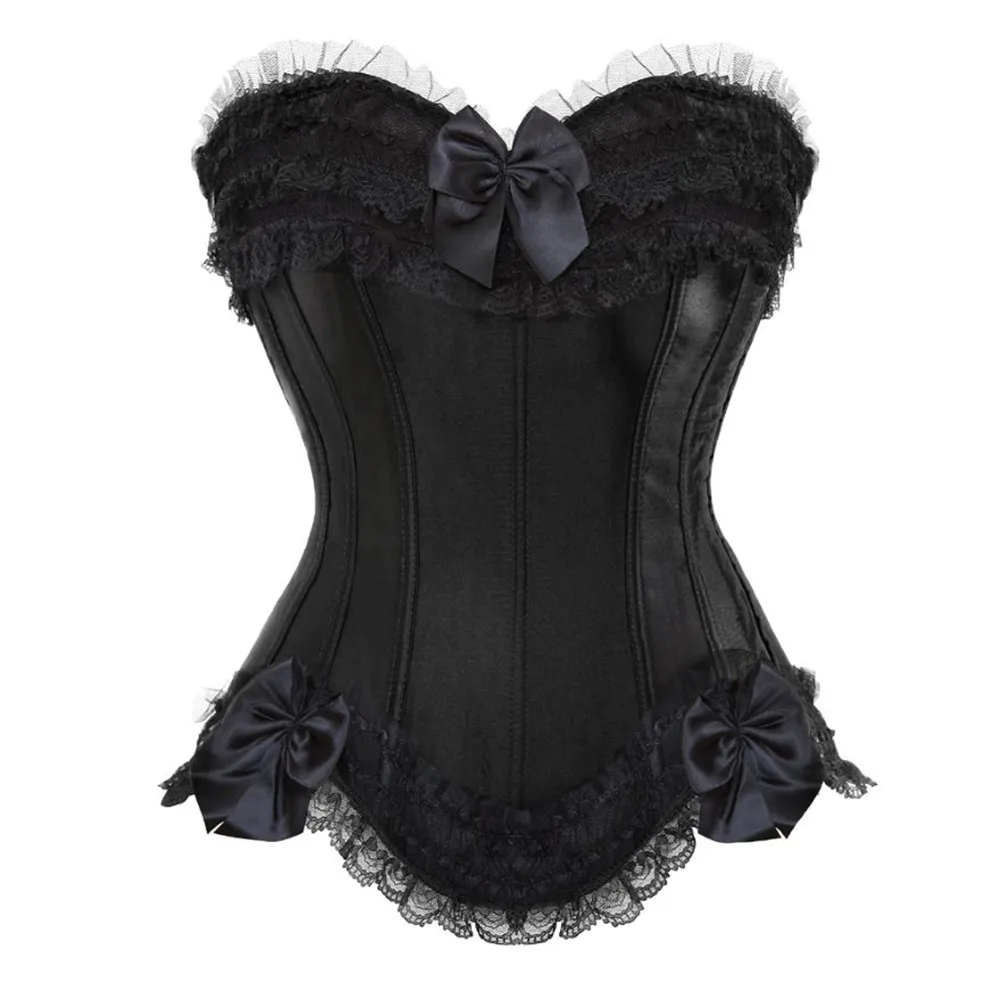 Victorian Lace Trim Corset Dress for Women Plus Size Satin Floral Overbust Corset Tops Gothic Burlesque Tutu Mini Skirt Costume