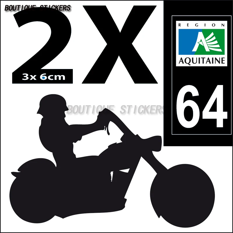 

2Pcs Autocollant plaque d'immatriculation française noir bleu Département 64 Autocollant imperméable de PVC de moto
