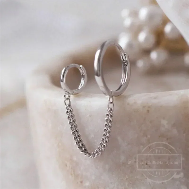 Pendientes Punk con dos agujeros para mujer, Piercing de Color dorado y plateado, pendientes largos con borla y cadena, joyería de moda, regalos, 1 unidad