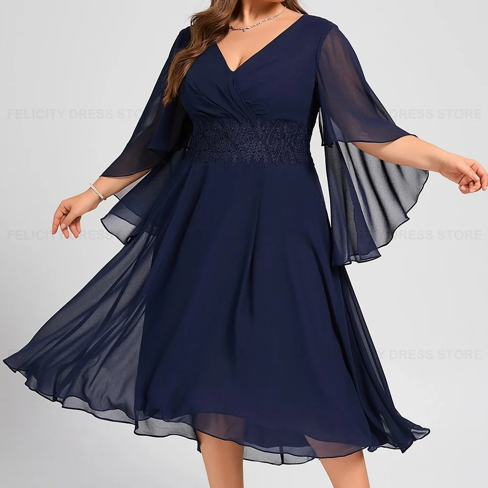 Plus Size Mother of the Bride Dress 2023 A-line V-Neck Chiffon Pleated Appliques Party Wedding Guest Dresses فستان حفلات الزفاف