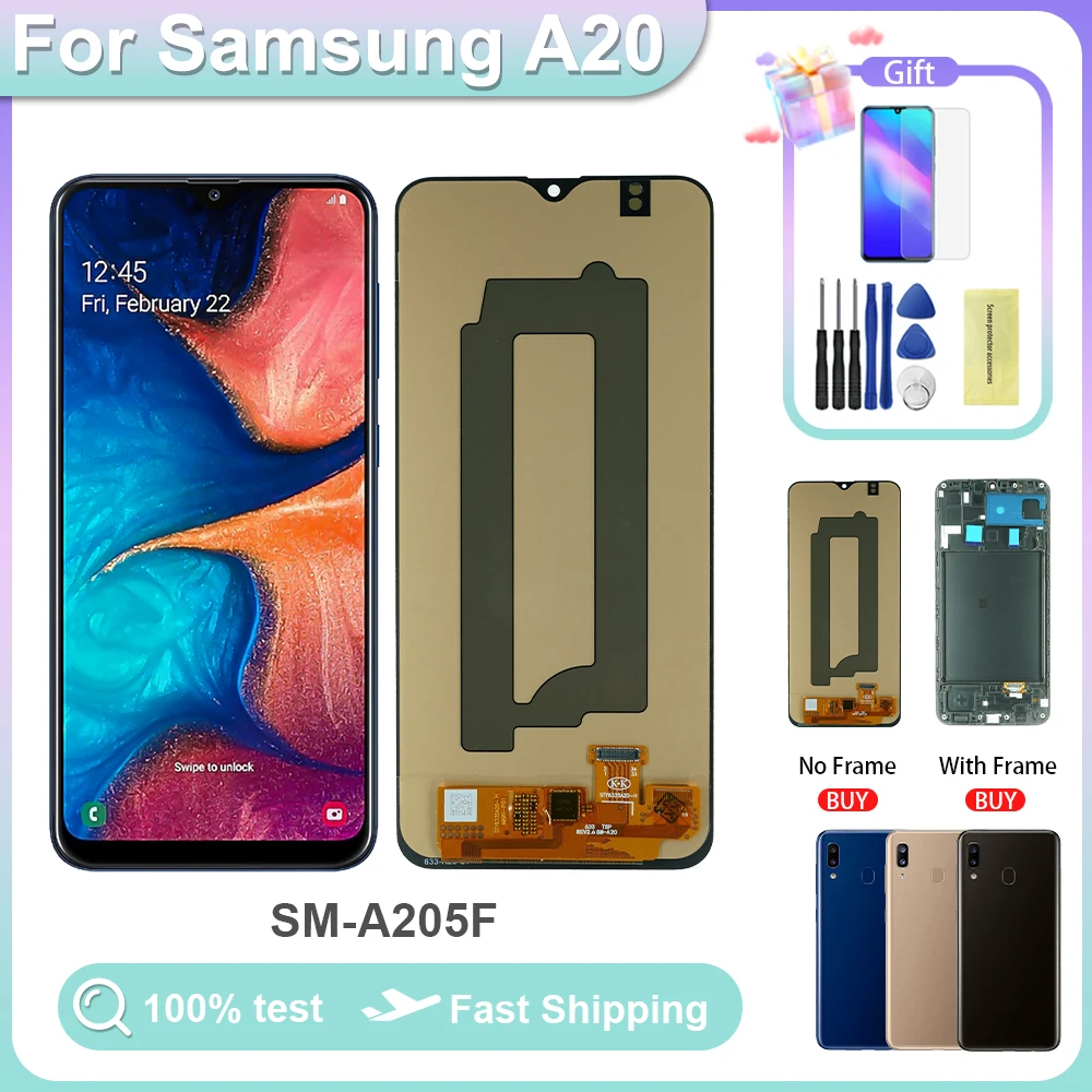 A20 Screen Replacement For Samsung Galaxy A20 A205 A205F LCD Display Touch Screen Assembly with Frame 6.4