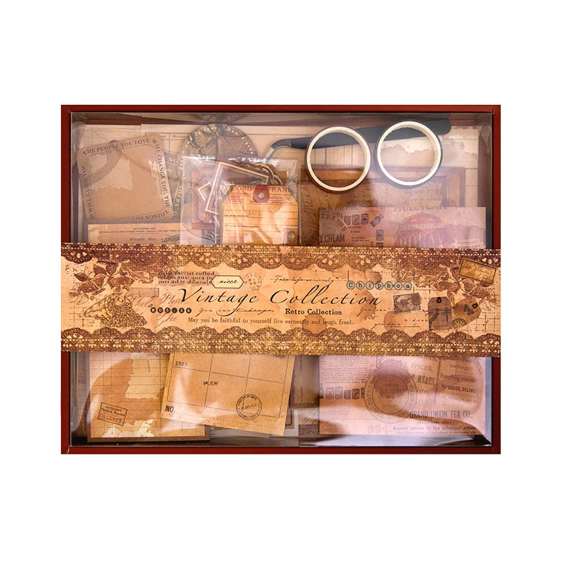 202pcs-boxed-vintage-gift-box-set-decorative-scrapbook-materials-including-retro-papers-stickers-and-embellishments