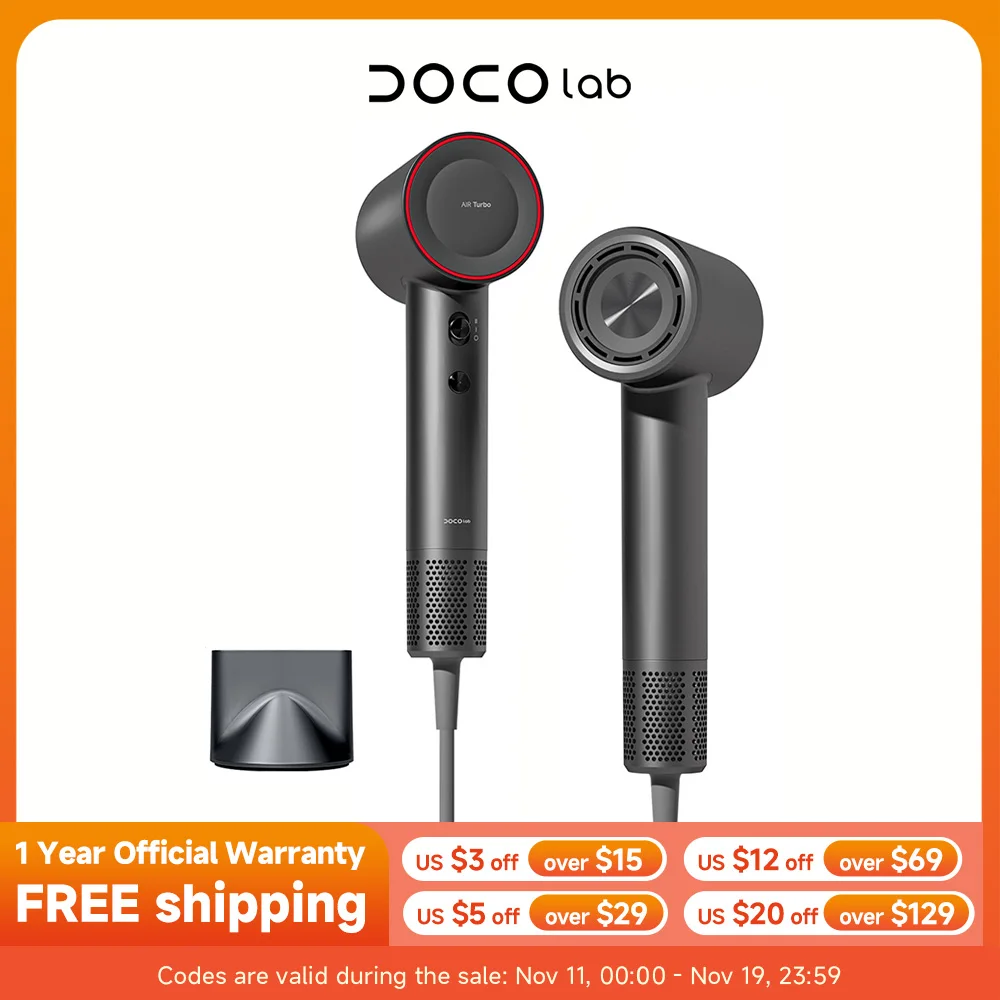 Фен DOCO, высокоскоростной, 200 миллионов отрицательных ионов, уход за волосами, профессиональный, легкий, подарок для дома, путешествий, 110000 об/мин