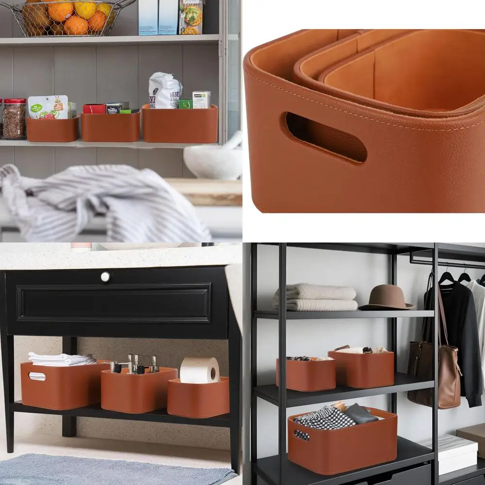 

Набор из 3-х коричневых корзин для хранения из искусственной кожи на бархатной подкладке для дома, организации и подарков