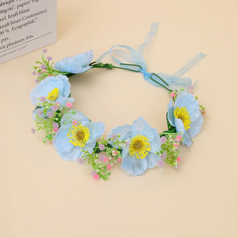 

Adjustable Ribbon Headpiece Vibrant Boho Flower Headband Wedding Flower Crown Handmade Baby'S Breath Floral Crown For Wedding