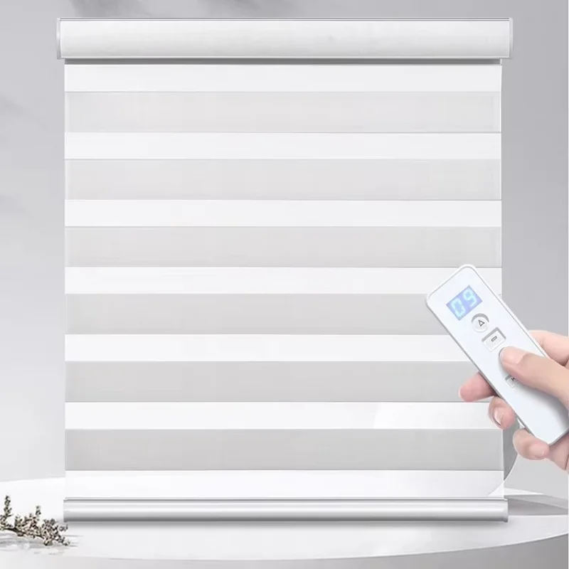 

High Quality Double Layer Zebra Fabric Smart WiFi Google Alexa Tuya APP Control Motorized Zebra Blinds For Window