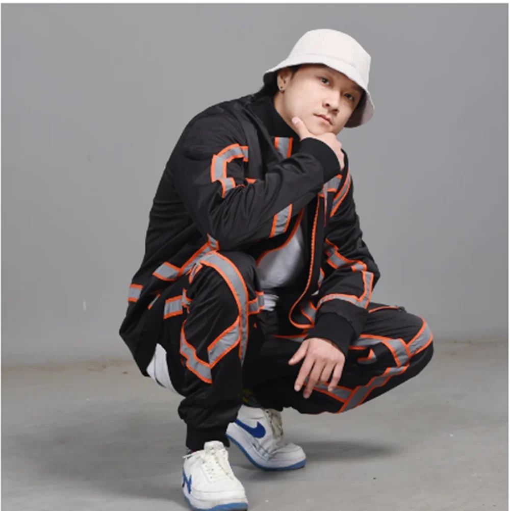 2025 adulto masculino hip hop dança roupas reflexivo dança de rua palco traje quebrando b-boy dançarino desempenho outfit yj084